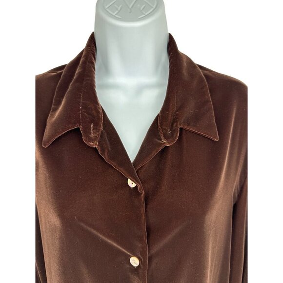Lands' End Long Sleeve Button Front Velvet Blouse Size 16 - Picture 3 of 7